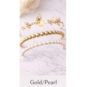 Gold Pearl Headband Set Women | Butterfly Floral | Bridal Elegant Hair Band 3pc